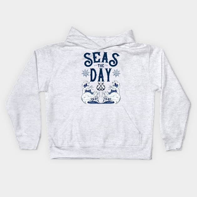 Seas the Day Nautical Anchor Cruise Design Kids Hoodie by FilsonDesigns